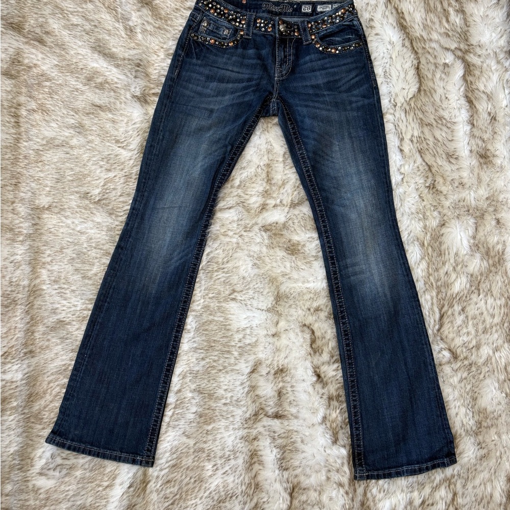 Miss Me Dark Blue Flare Jeans with Studded Details